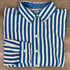 Barrie Pace Blue & White Striped 100% Silk Button-Down Blouse | Size 12